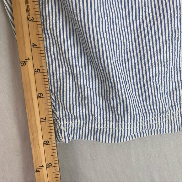J Crew Seersucker Striped Swimsuit Mens 38 Blue White Retro Vintage Swim Trunks - Picture 8 of 10